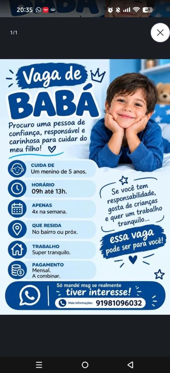 Vaga de babá 