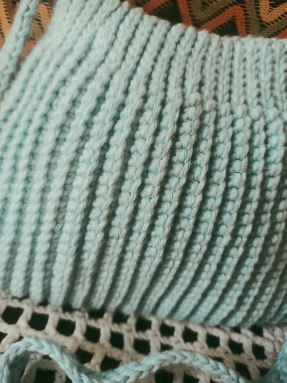 Bolsa de ombro em crochê azul - Foto 3