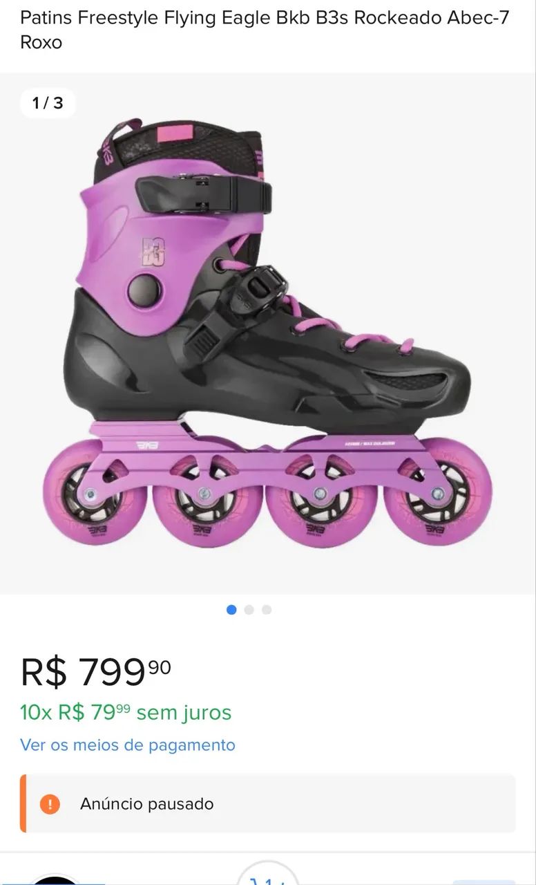 Patins Freestyle Flying Eagle Bkb B3s Rockeado Abec-7 Roxo (Novo na Caixa) TAM: 38 - Foto 5