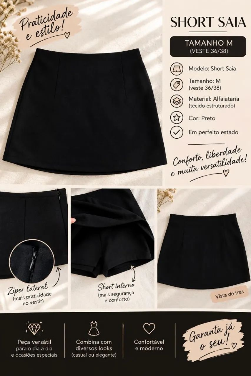 Short Saia alfaiataria preto