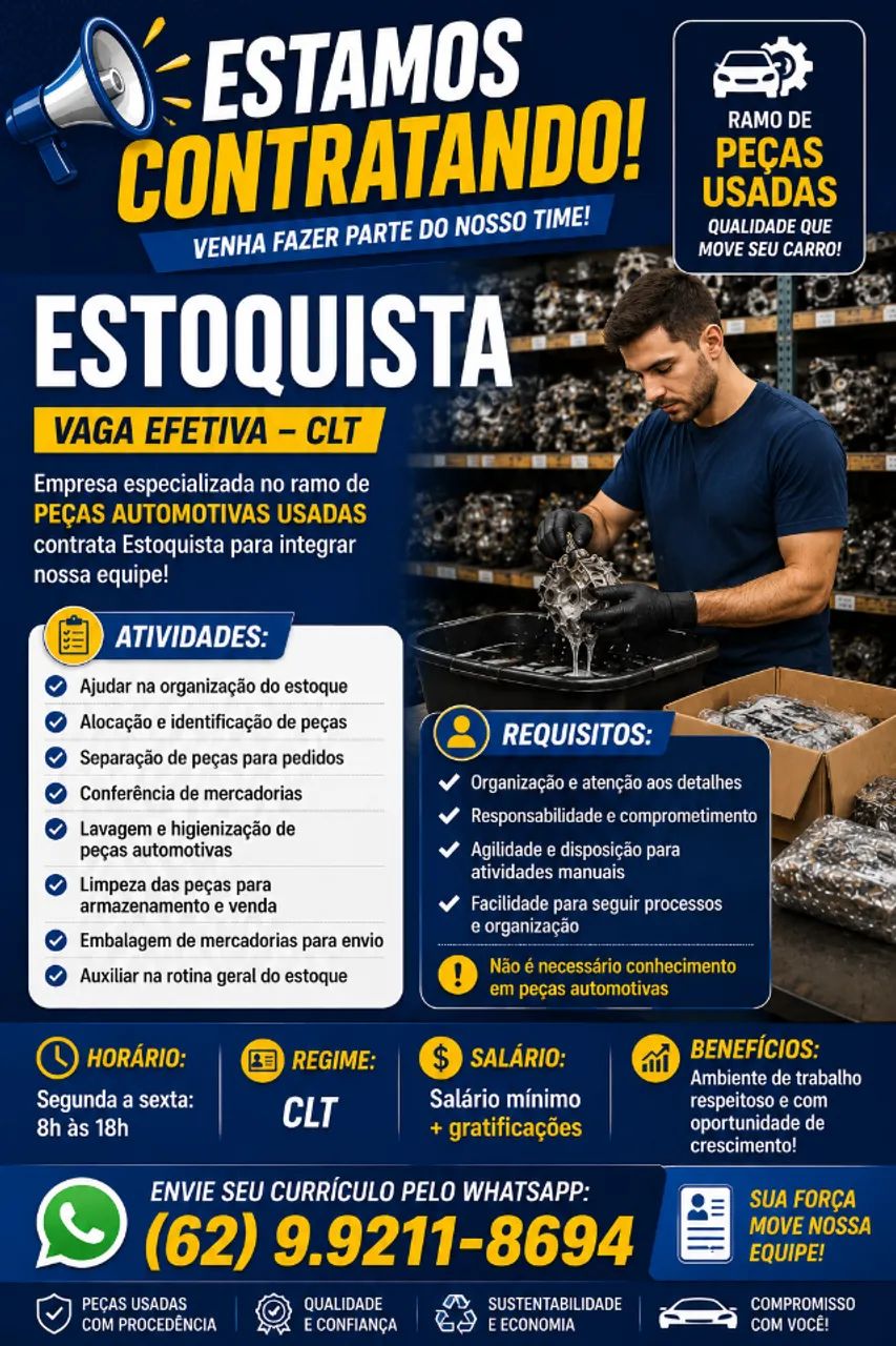VAGA DE EMPREGO - ESTOQUISTA (CLT)