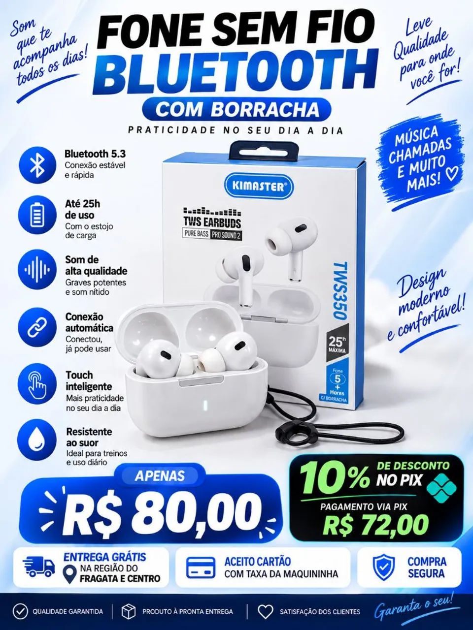 Fone bluetooth sem fio 