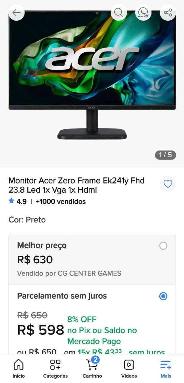 MONITOR ACER 23,8" - Foto 2