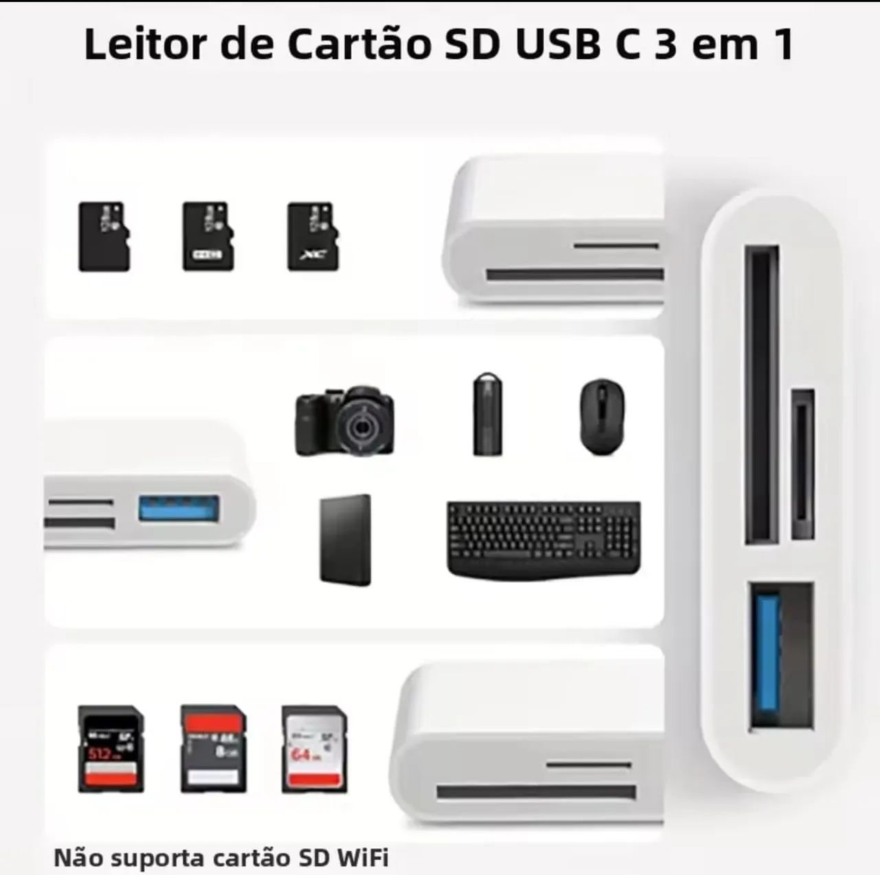 Adaptador OTG tipo C 3 em 1 - Foto 2
