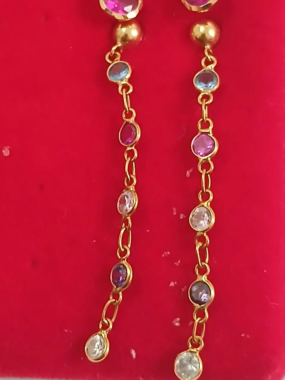 Brincos ouro 18k pedras coloridas 