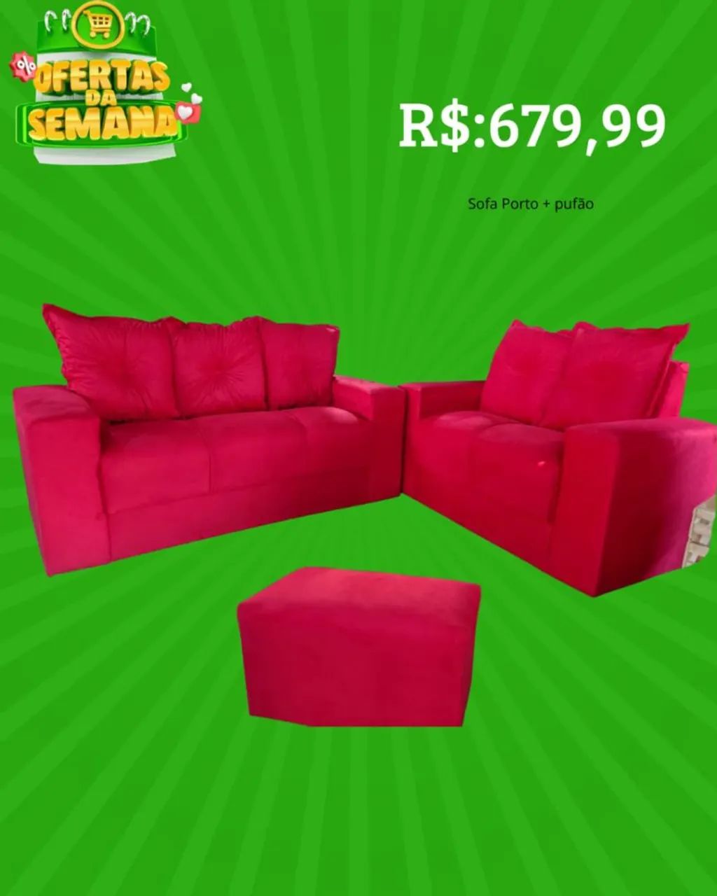 Conjunto sofá 2 e 3 lugares + puf grande várias cores / pague na entrega 