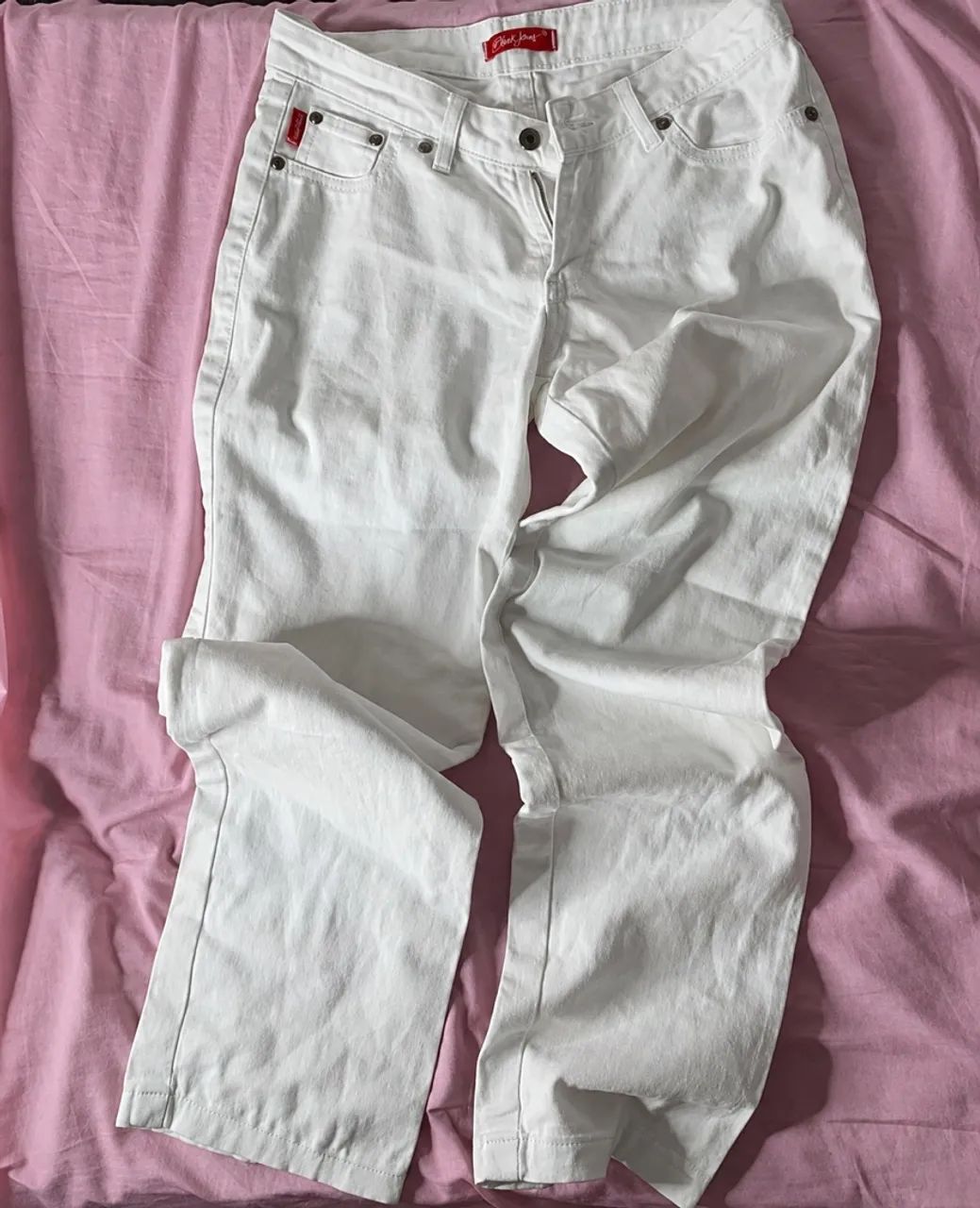 Calça reta jeans branca cintura baixa