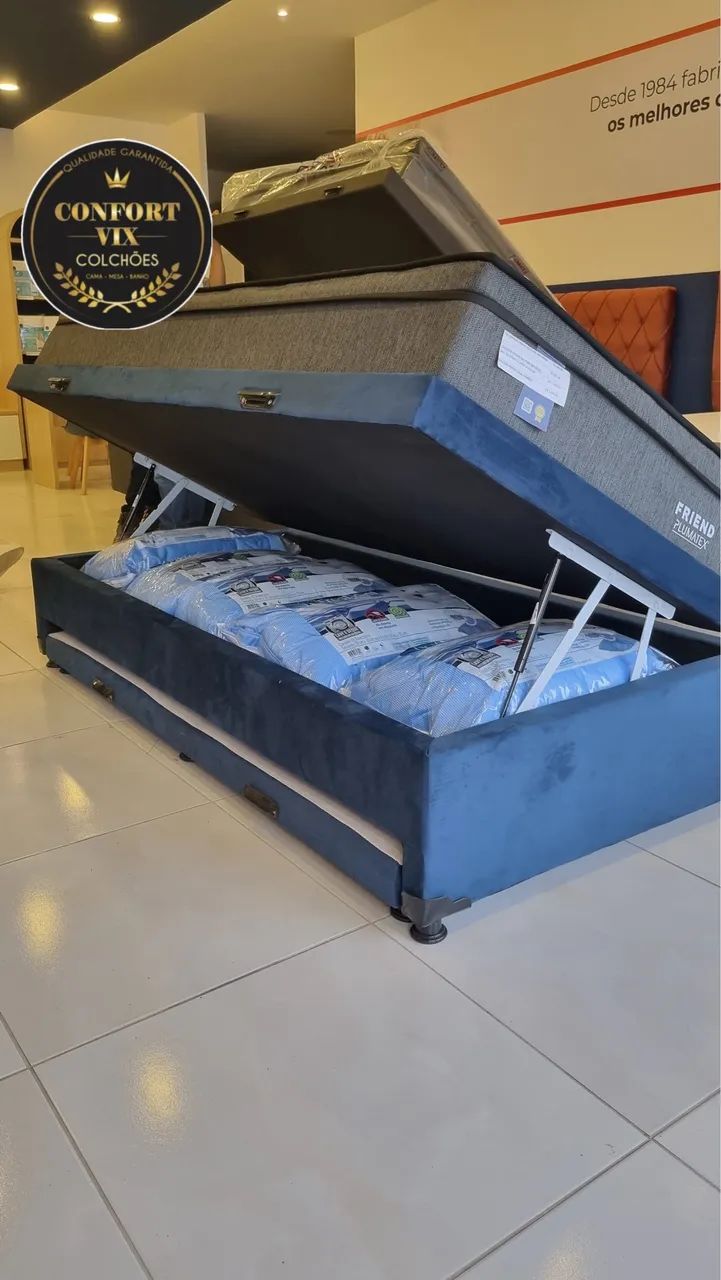 Cama solteiro baú com cama auxiliar 