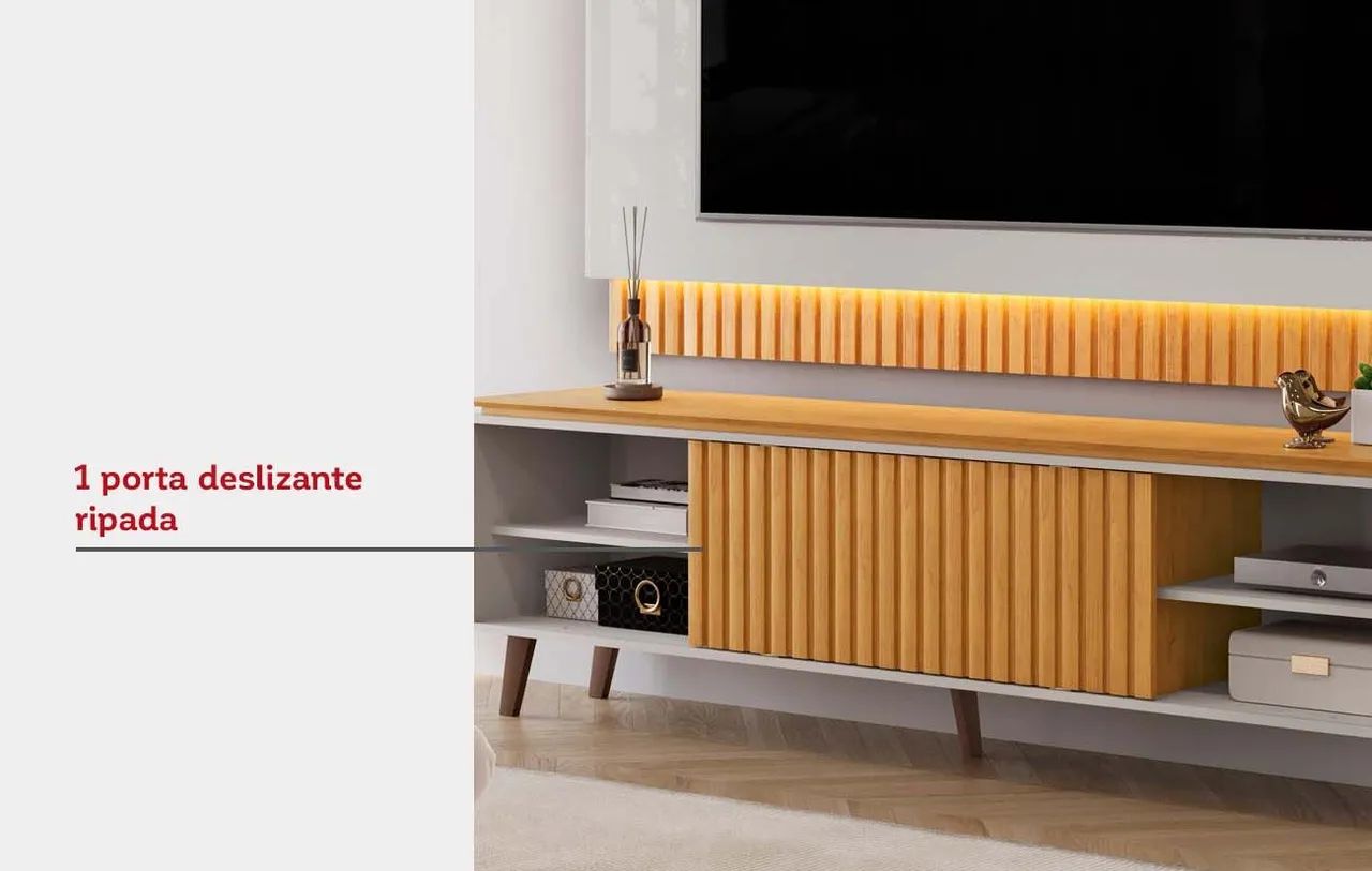 Rack com painel ripado e led p/TV até 75 pol - Foto 2