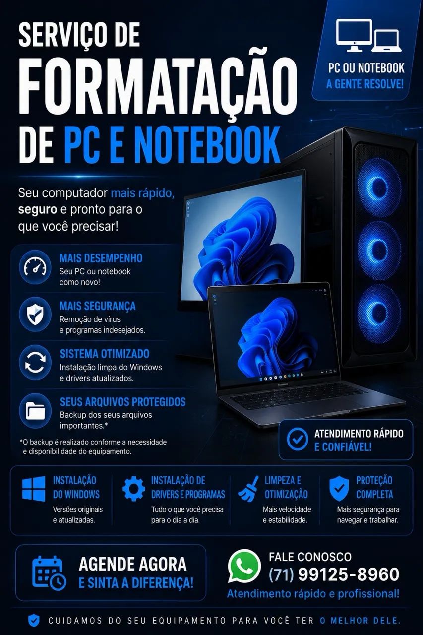 Formatação e limpeza de pc e Notebook 