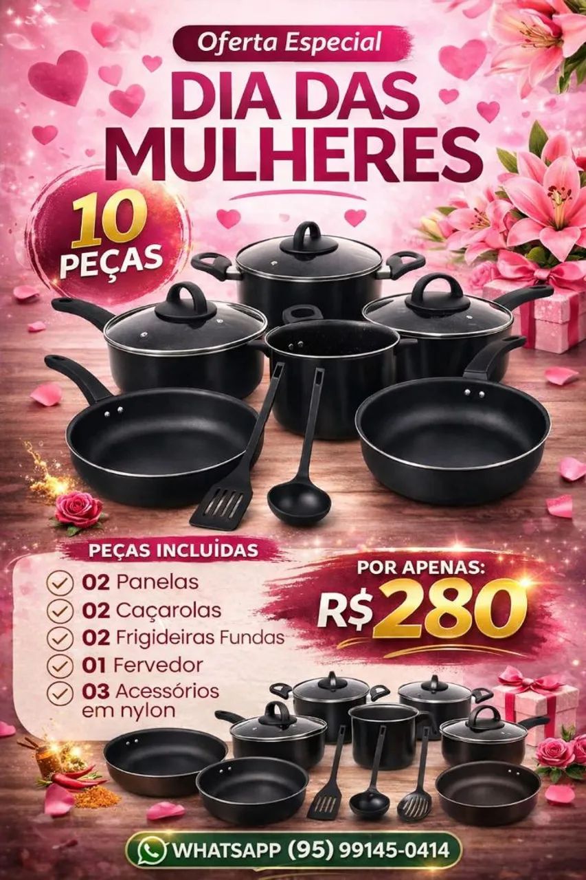 Conjunto de Panelas Antiaderente 10 Peças - Várias Cores