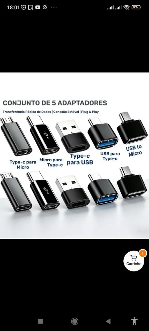 Conjunto de 10 Adaptadores Type C, Micro USB e USB Padrão 