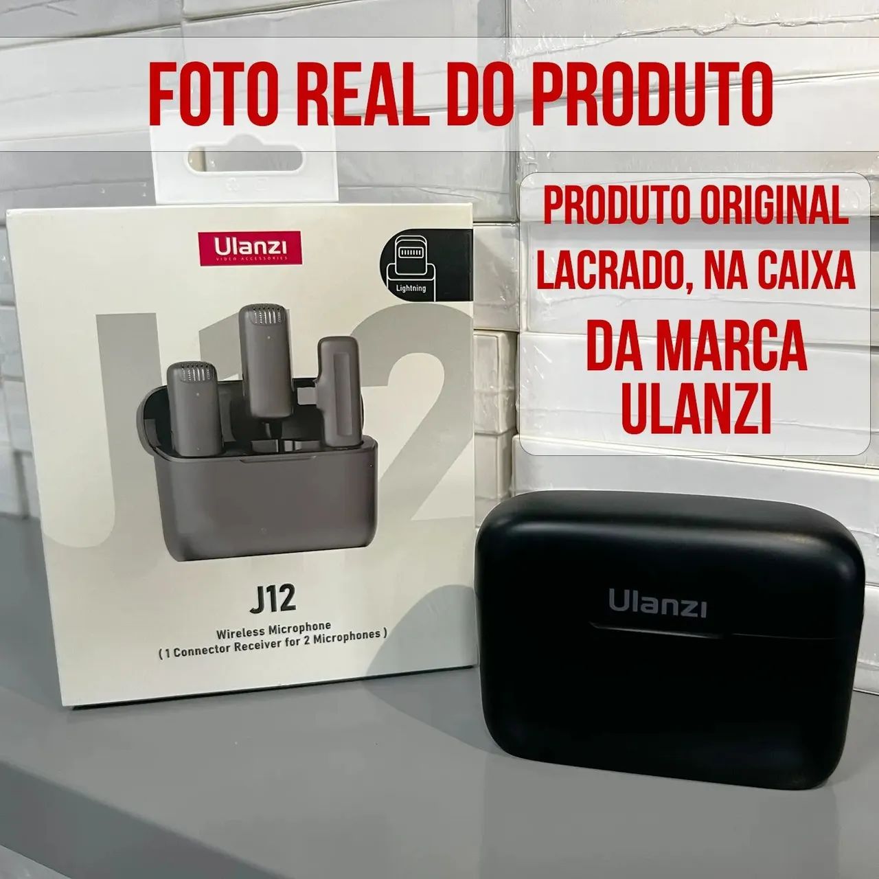 Microfone Sem Fio Ulanzi J12 Lapela 2 Mics P/ Ios Iphone e tipo c
