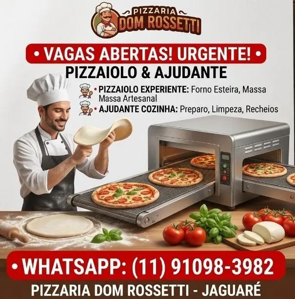 Vaga Pizzaiolo e ajudante de cozinha.
