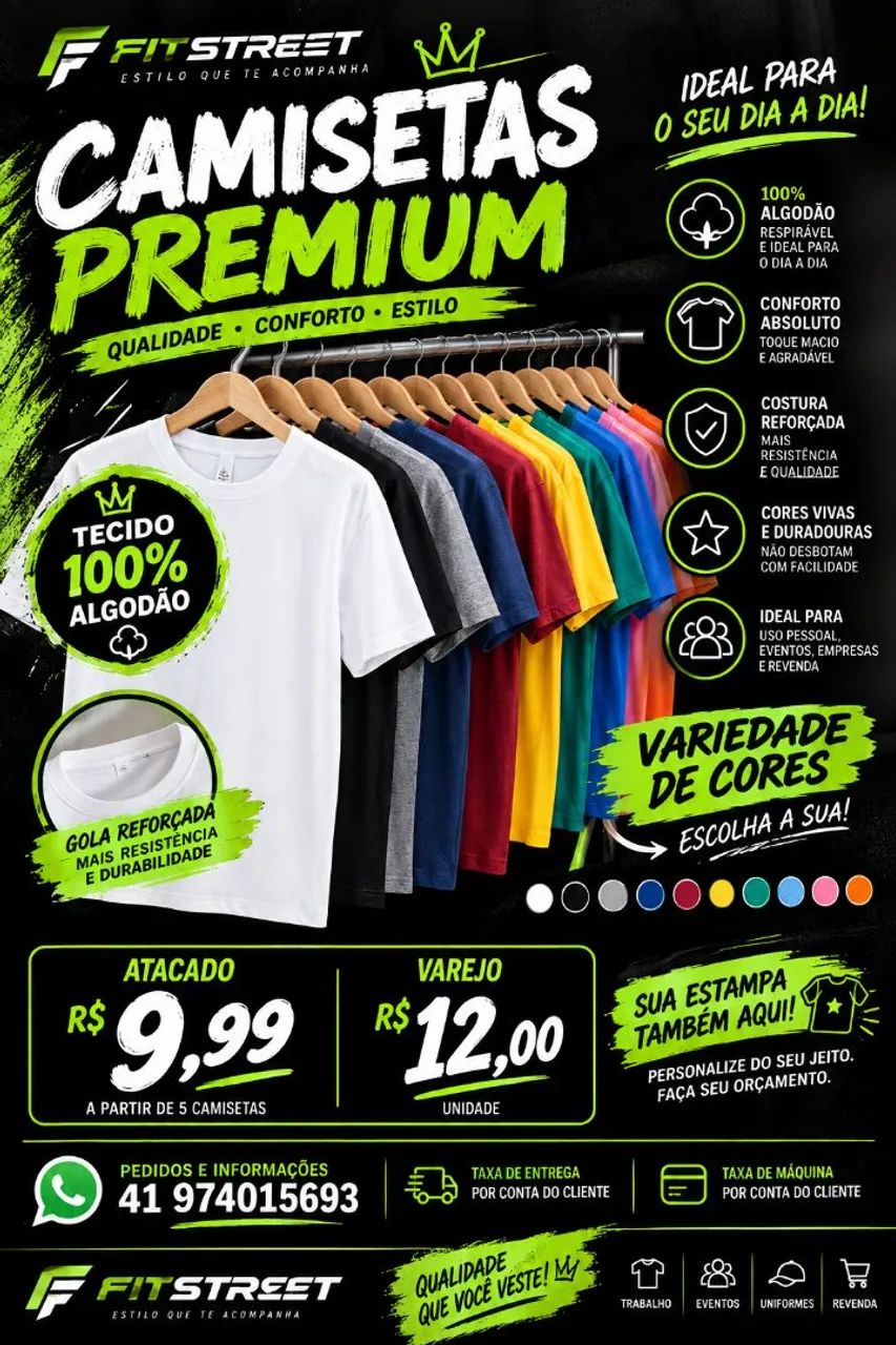 Camisetas lisas 100% algodão Premium 