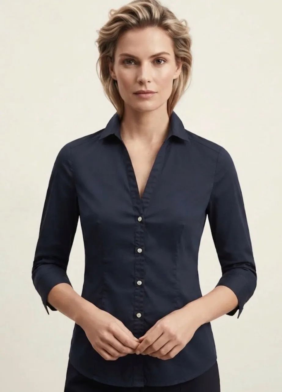 camisa social zara basic azul marinho p - Foto 2