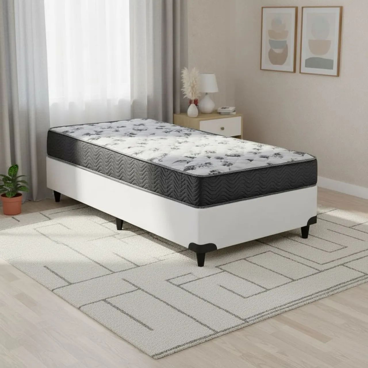 Cama box solteiro e colchão - Ortobom