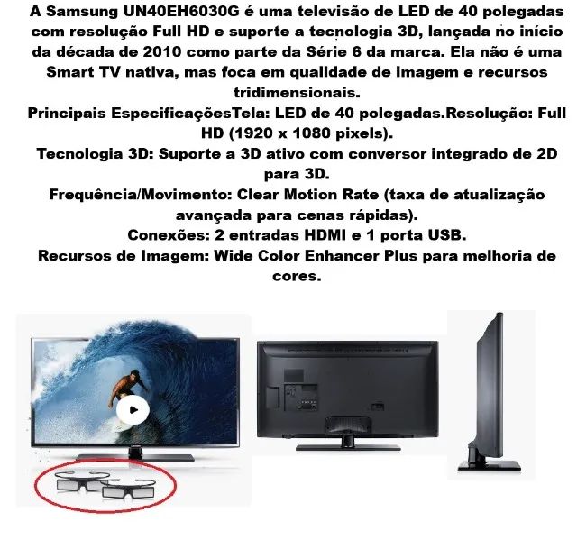 TV SAMSUNG LED 3D Full HD de 40 polegadas - Foto 2