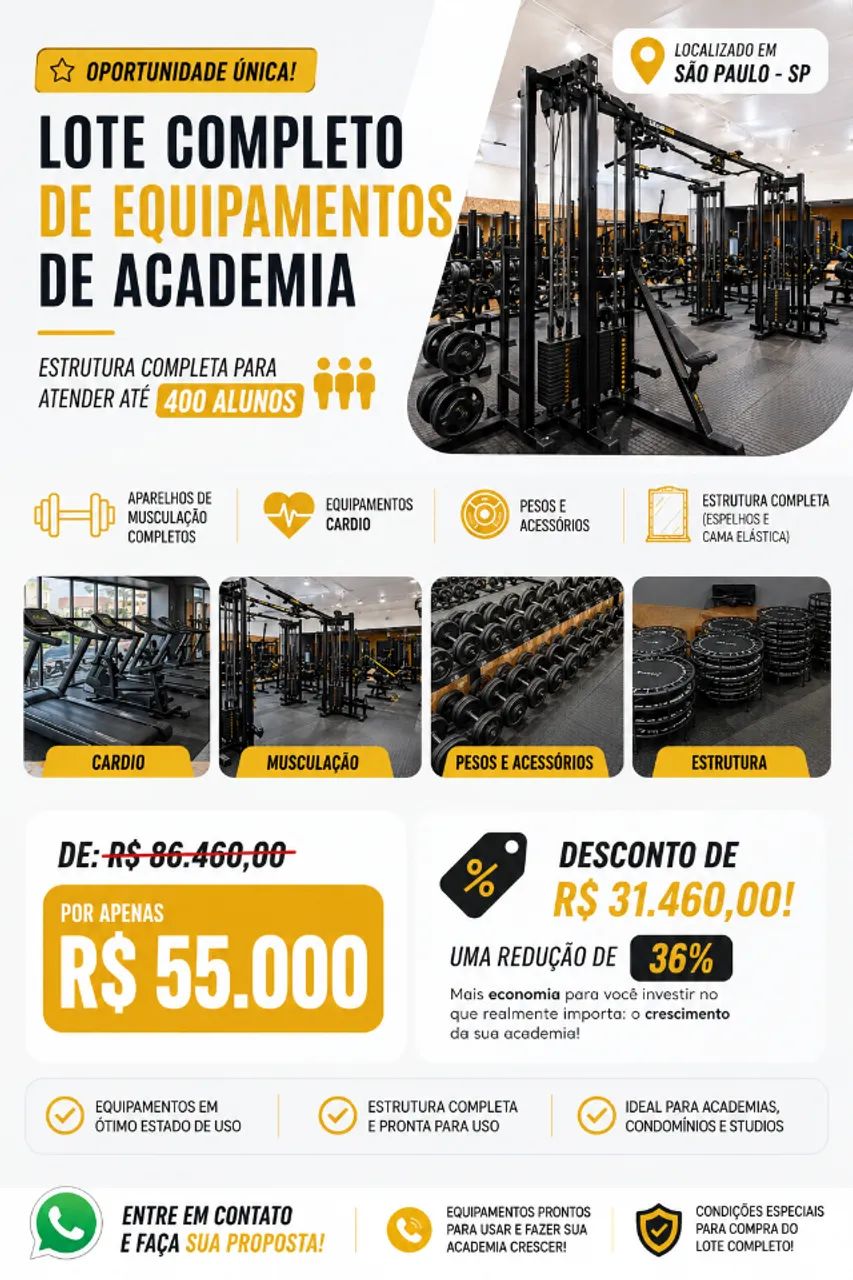 Lote academia completa, valor reduzido, parcelamento