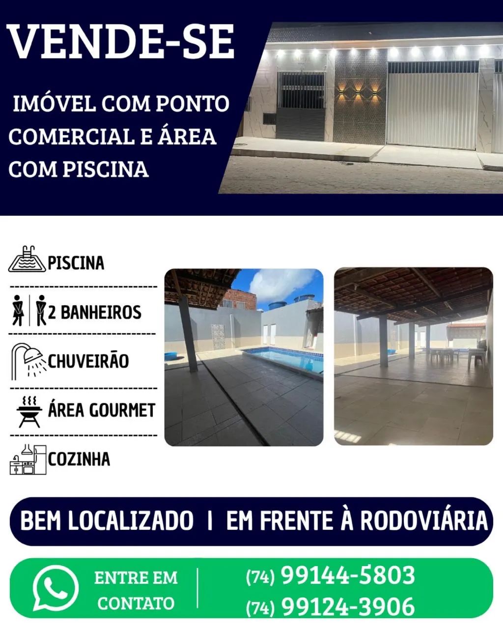 Vende se imóvel com ponto comercial e espaço com área de lazer 