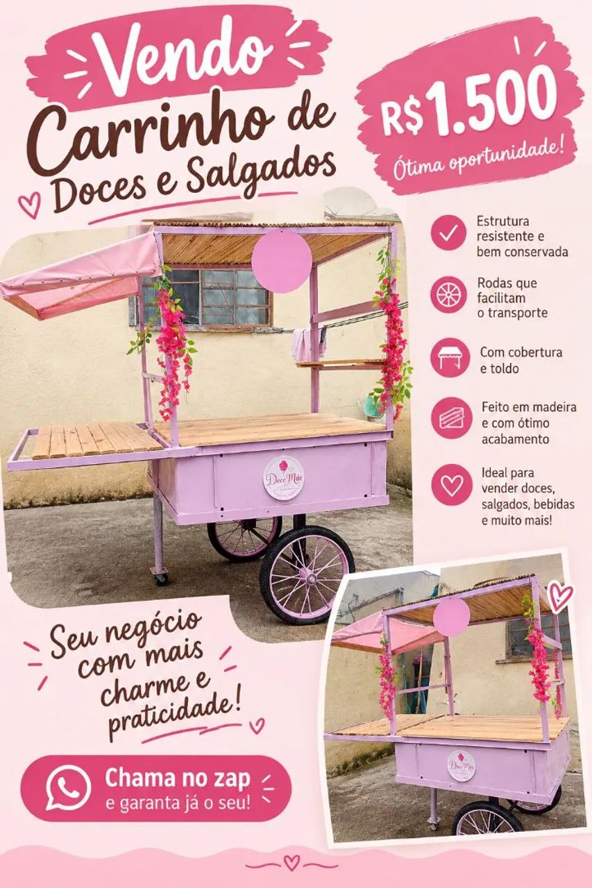 Vendo carrinho de doces salgados e afins.