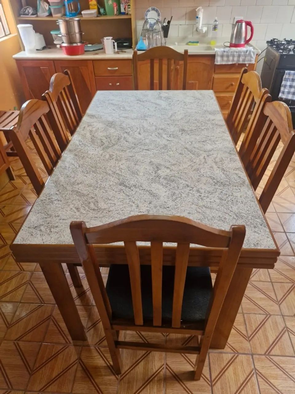 Mesa Madeira Com 6 Cadeiras.