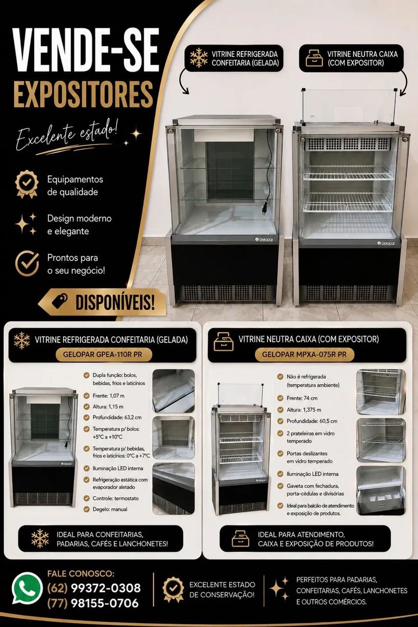 Expositor caixa e expositor refrigerada confeitaria 