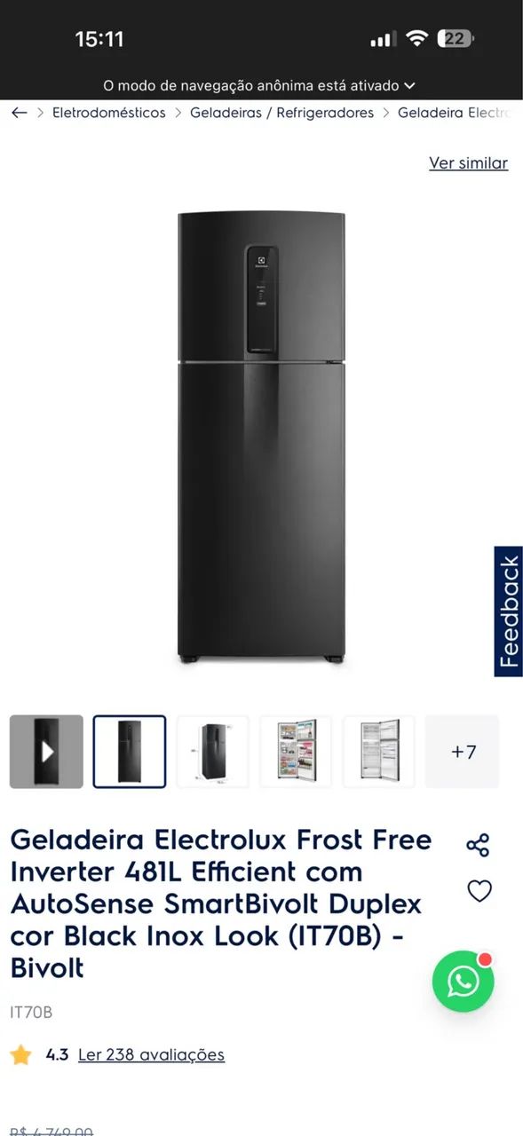 Geladeira Eletrolux 481 litros - zero