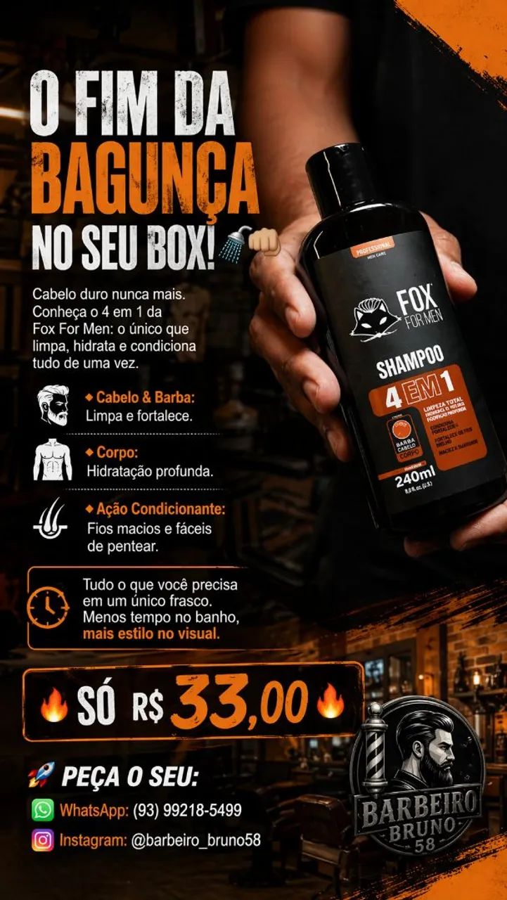Shampoo 4 em 1 Fox For Men 