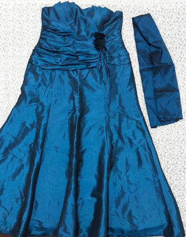 vestido de festa azul petroleo