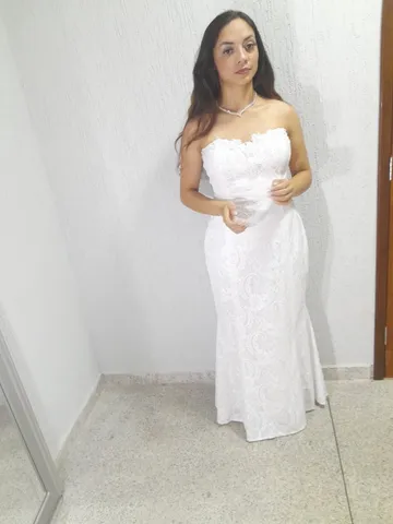 Vestido de Noiva Sereia Manga Longa Todo Bordado, Roupa de Casamento  Feminina Cinderela Noivas Usado 73046914