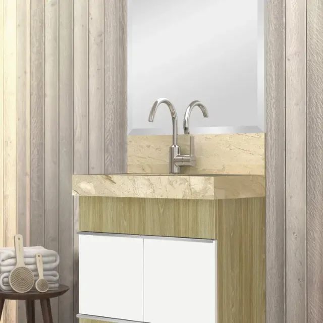 Lavatório em Porcelanato para Banheiro 60cm Slim com Cuba Esculpida Blu Bege - Foto 2