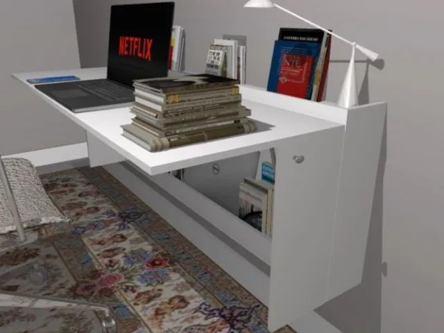 Mesa Negretta Top Multifuncional . Dobrável com Armário para guardar livros e notebook - Foto 4