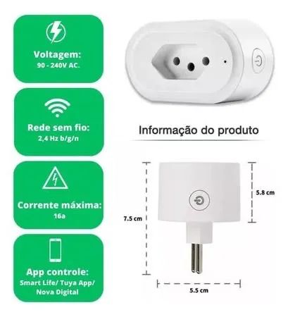 Tomada inteligente Wi-Fi smart plus , digital ALEXA. (NOVO) - Foto 2