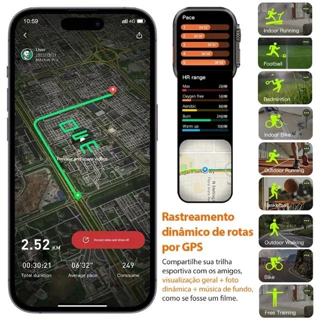 Smartwatch W69 Ultra com Tela Amoled e 2GB de Armazenamento para Músicas - Foto 6
