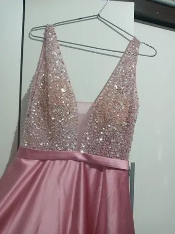 Vestido de Festa Rosa com Pedras e Pérolas - Foto 5