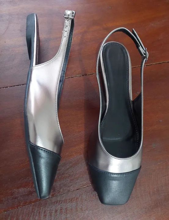 Slingback Prata e Preto - Frete Grátis Sorocaba e Votorantim - Foto 4
