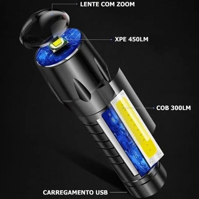 Mini Lanterna Luz Forte com abajur Com Led E Zoom Recarregável - Foto 5