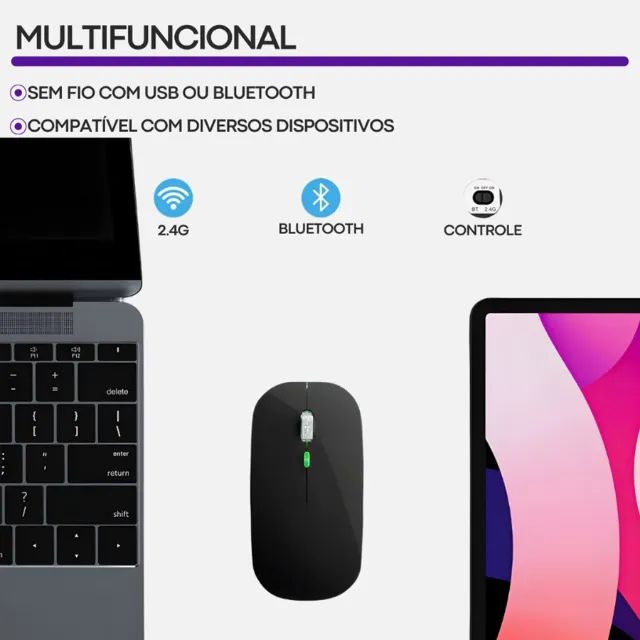 Mouse Sem Fio Recarregável Wireless Bluetooth Com Led - Foto 4