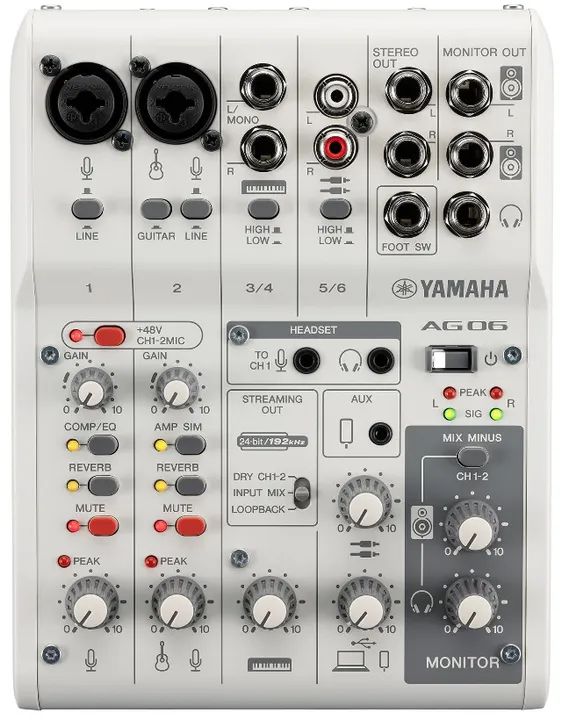 Yamaha AG06MK2 Branca Mesa de Som interface USB 6 canais Live