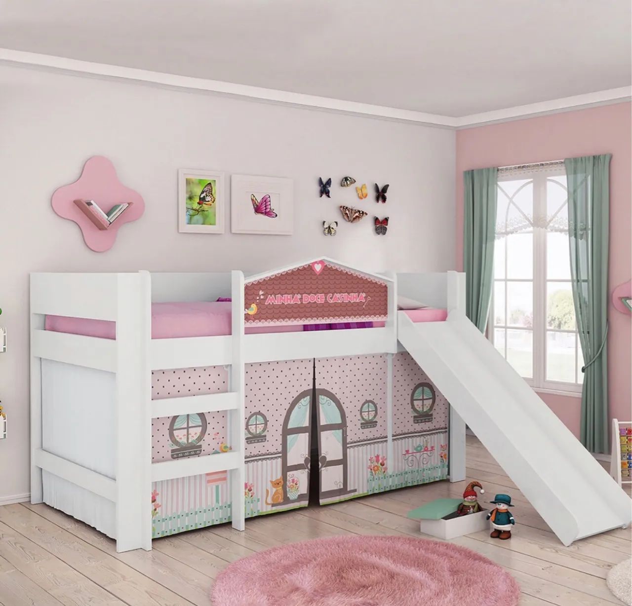 Cama Infantil SEMI NOVA Com Escorregador Doce Casinha Play