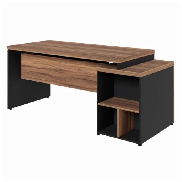 Mesa Pedestal Reta 3 Gavetas 1,92x0,70m Nogal Sevilha/Preto Design Funcional 21405 - Foto 5