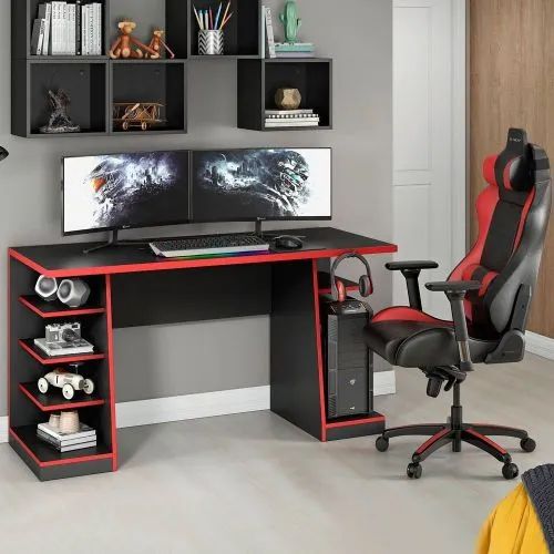 Mesa Gamer com Design Moderno e Prateleiras