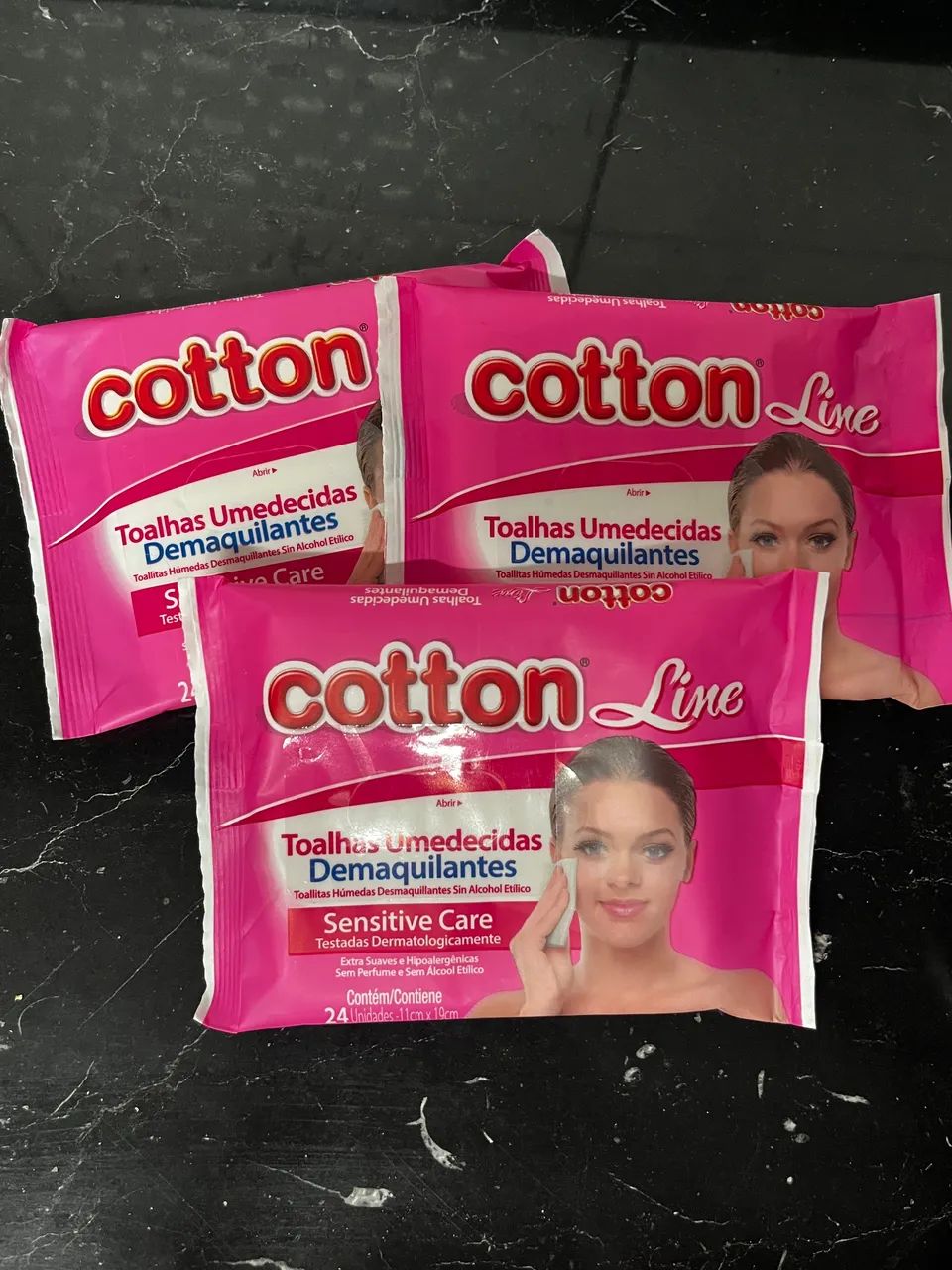 Toalhas Umedecidas Demaquilante Cotton Line 24 Unidades Sem Perfume Removedor de Maquiagem