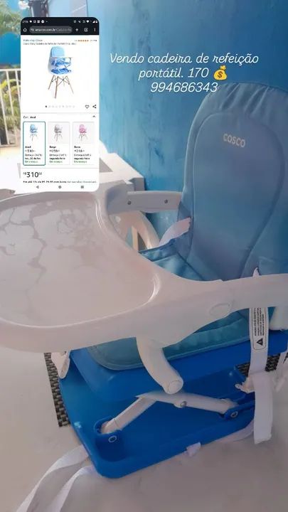 Cadeira de refeição portátil, azul 