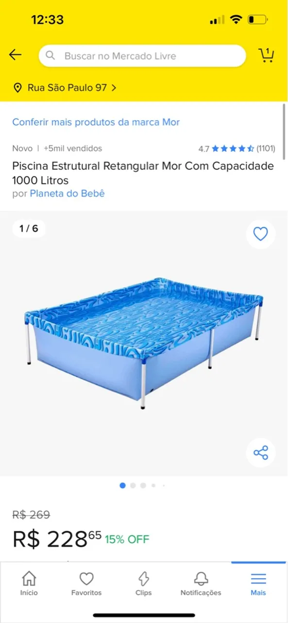 Piscina Estrutural Retangular Mor 1000 Litros