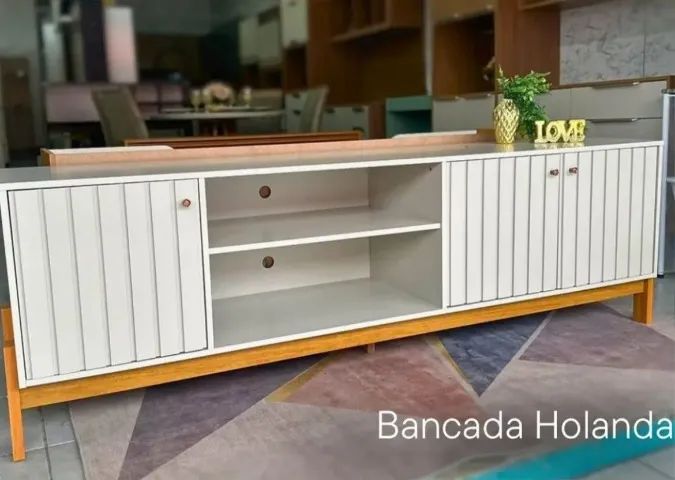 Bancada Permóbili Holanda 100% MDF - Off White/Cinamomo - Montagem Grátis 