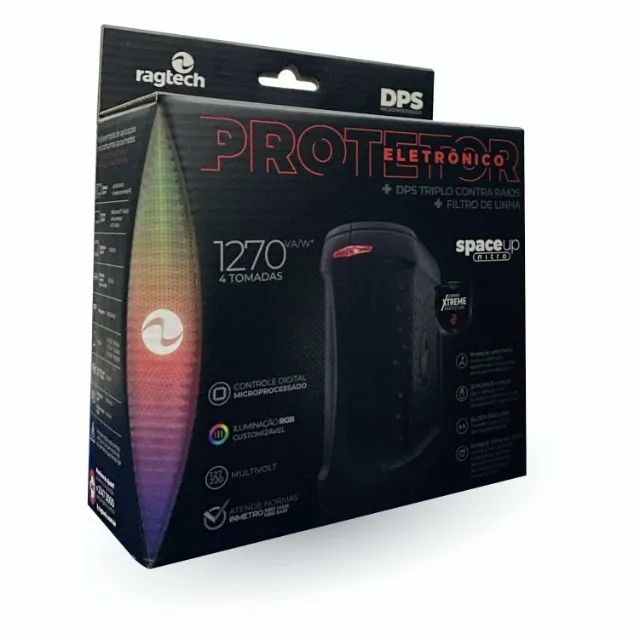  Protetor Eletrônico Gamer Ragtech Dps Space Up Nitro, Bivolt, Led RGB, 4 Tomadas - 20dps4