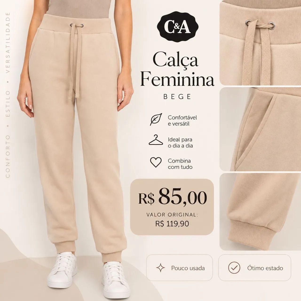 Calça Feminina C&A Bege - Pouco Usada - Foto 2