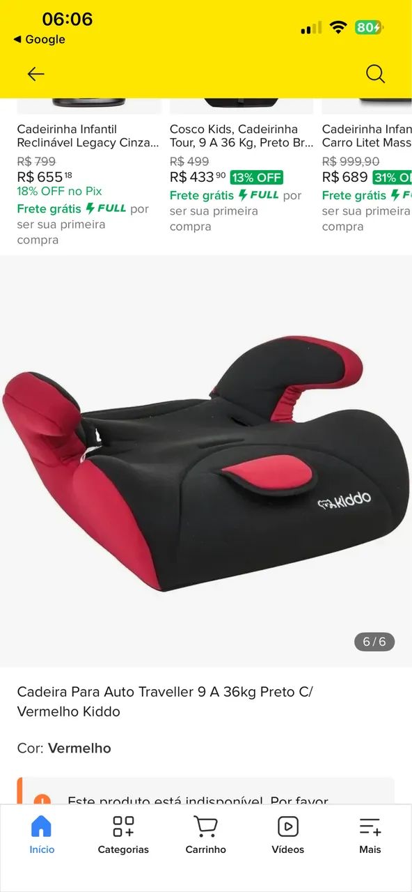 Cadeira Kiddo Preto e Vermelho 9 a 36kg - Foto 5